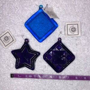NWT kitras glass sun catchers recycled glass purple star quilt square blue